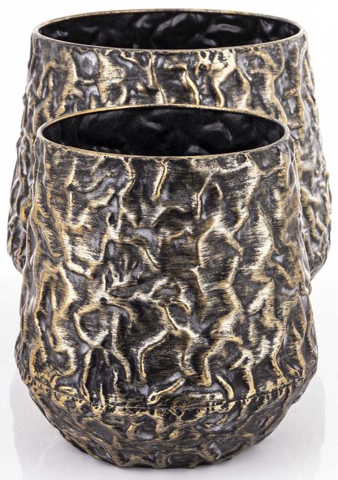 Komplet 2 x Osłonka Na Doniczkę Złota Czarna Metalowa Retro 168259