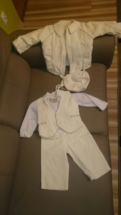 Elegancki komplet do chrztu,kurtka,czapka,strój, garniturek,chrzest