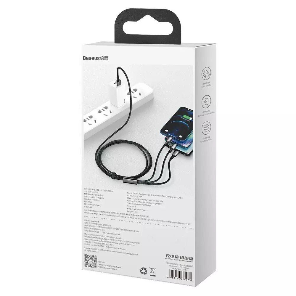 Baseus Tungsten 3w1 kabel USB - USB Typ C / Lightning / micro USB 3,5