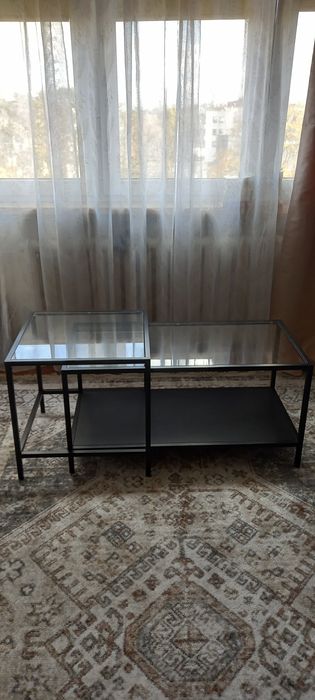 Stolik kawowy podwójny szklany czarny ikea