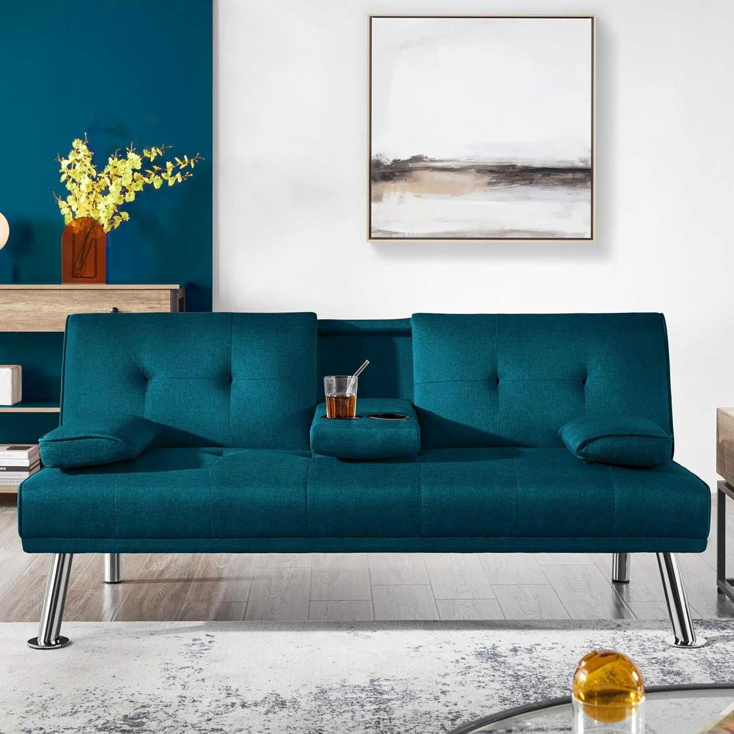 Kanapa sofa Yaheetech 613684 rozkładana z uchwytem na kubek 94x81,5x75