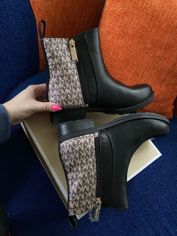 Nowe botki michael kors 35 36 czarne monogram trapery mk złote