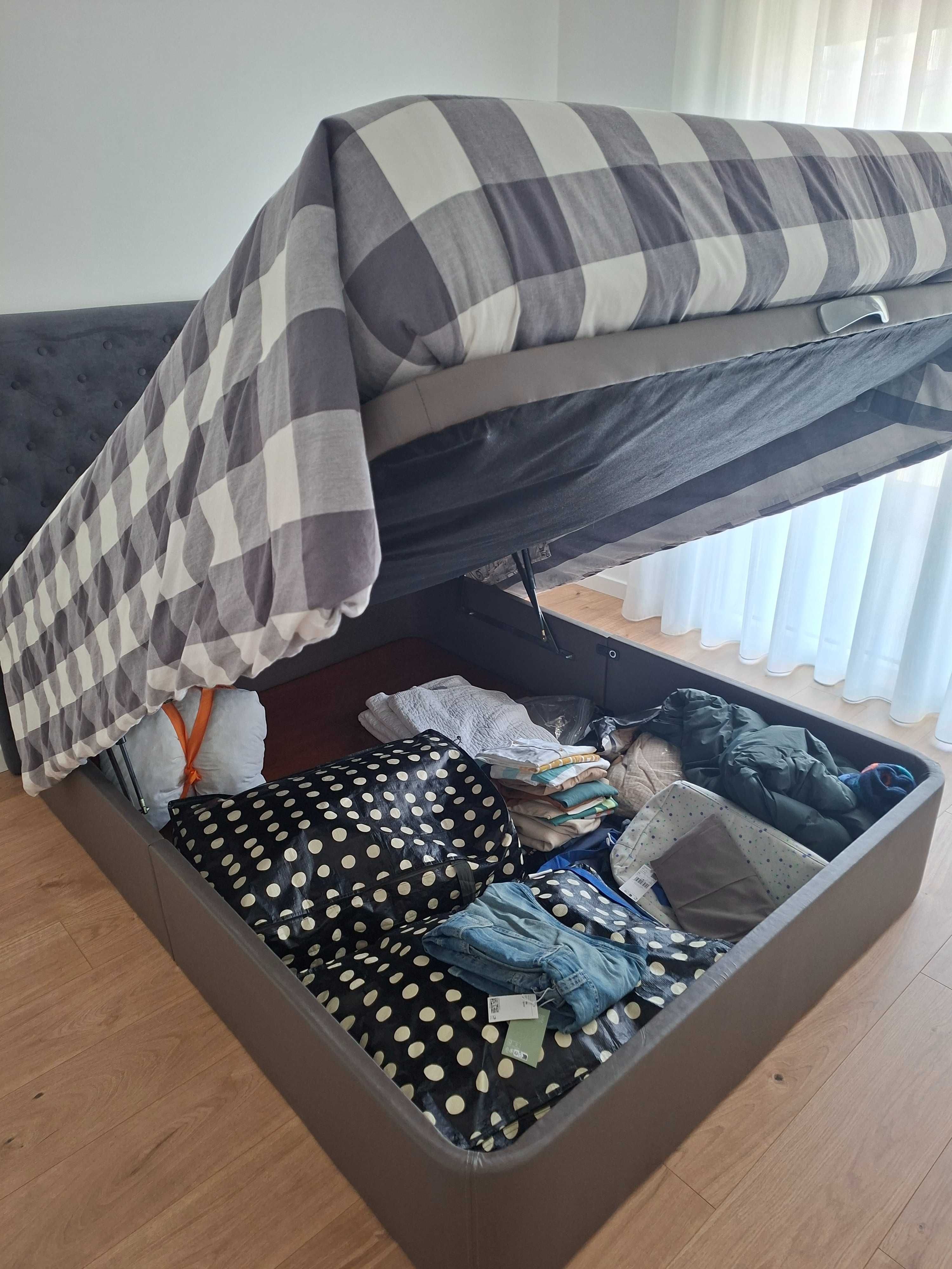 Cama de casal com arrumação + Colchão 140×190 + Cabeceira