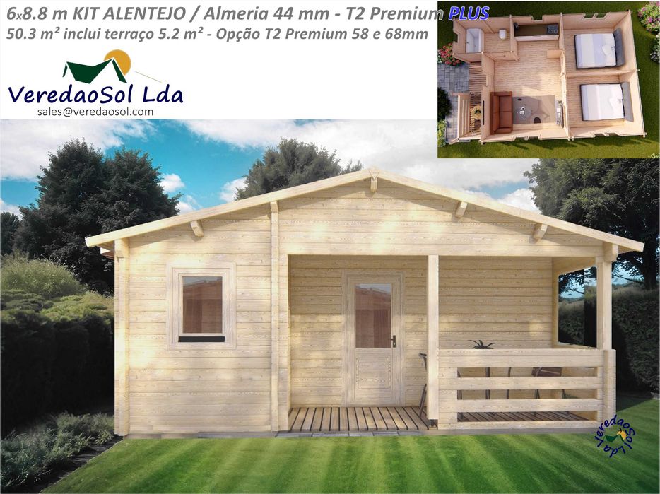 Casa madeira ALENTEJO - Almeria 44mm T2 - 59m² - Preço Fábrica!