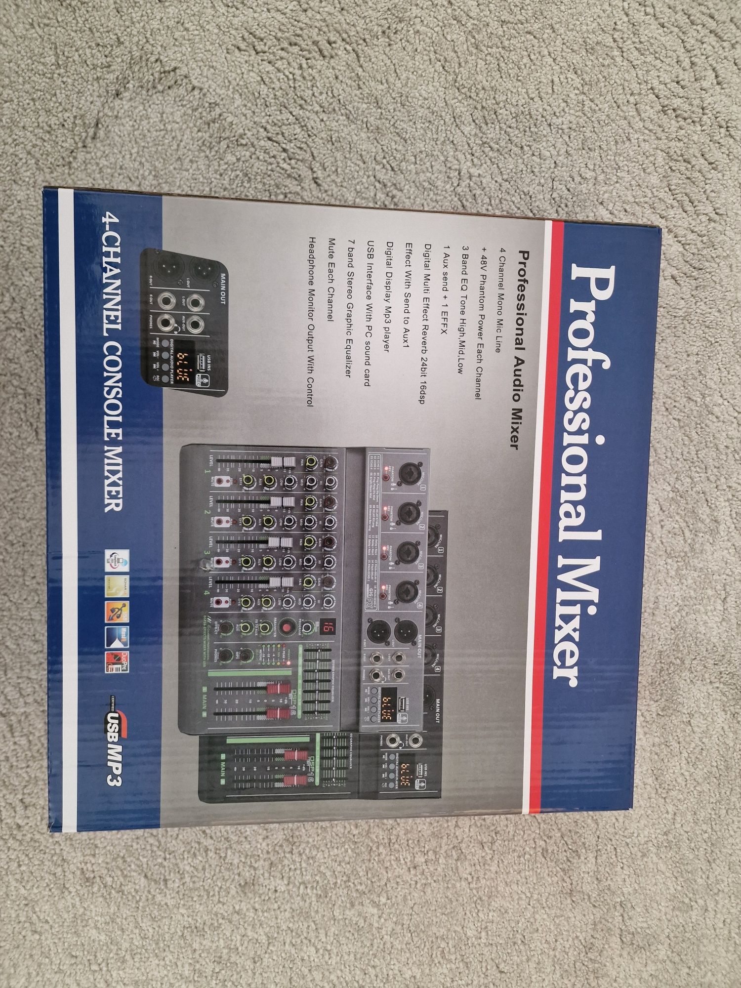 Mesa de som (Audio Mixer) profissional – 4 canais – NOVA