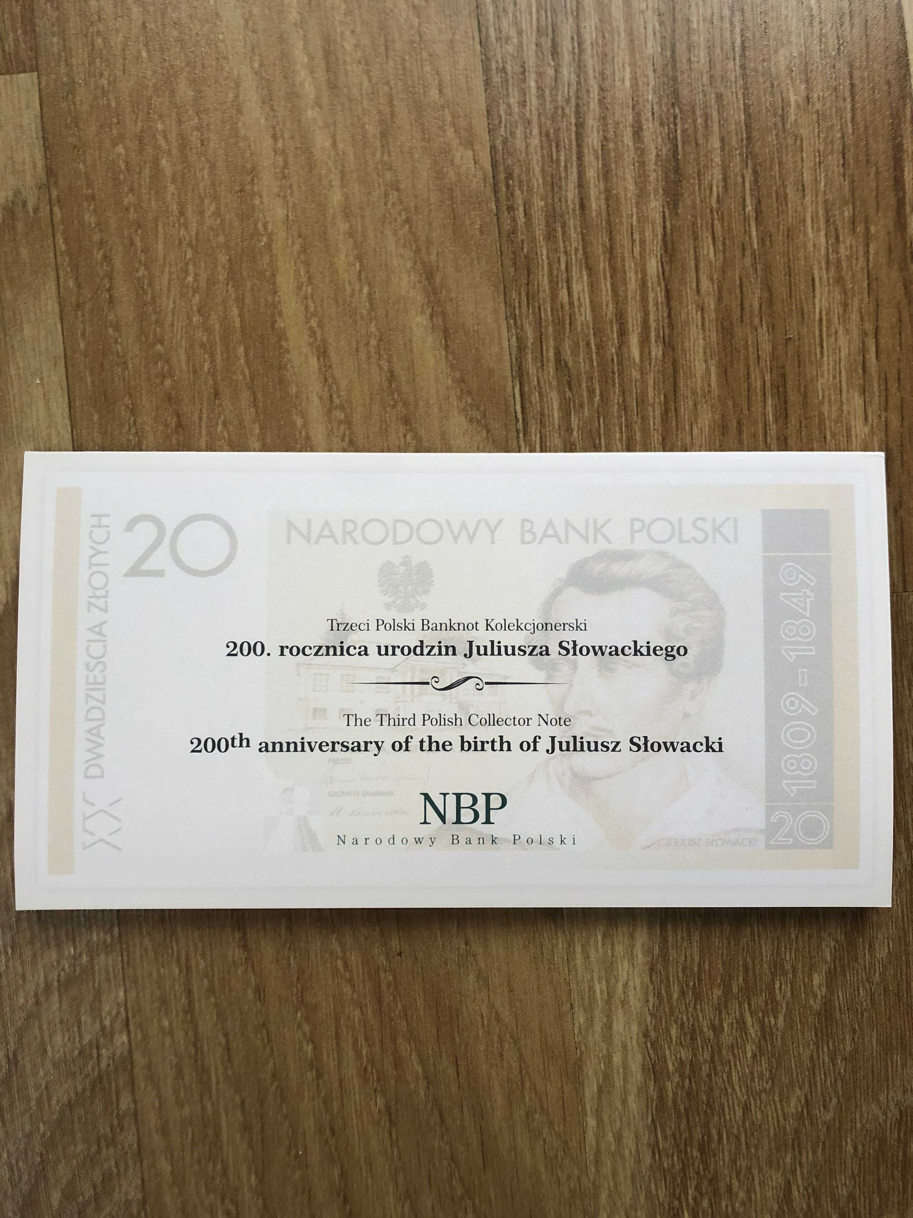 Banknot kolekcjonerski Juliusz Słowacki 20 zł RADAR