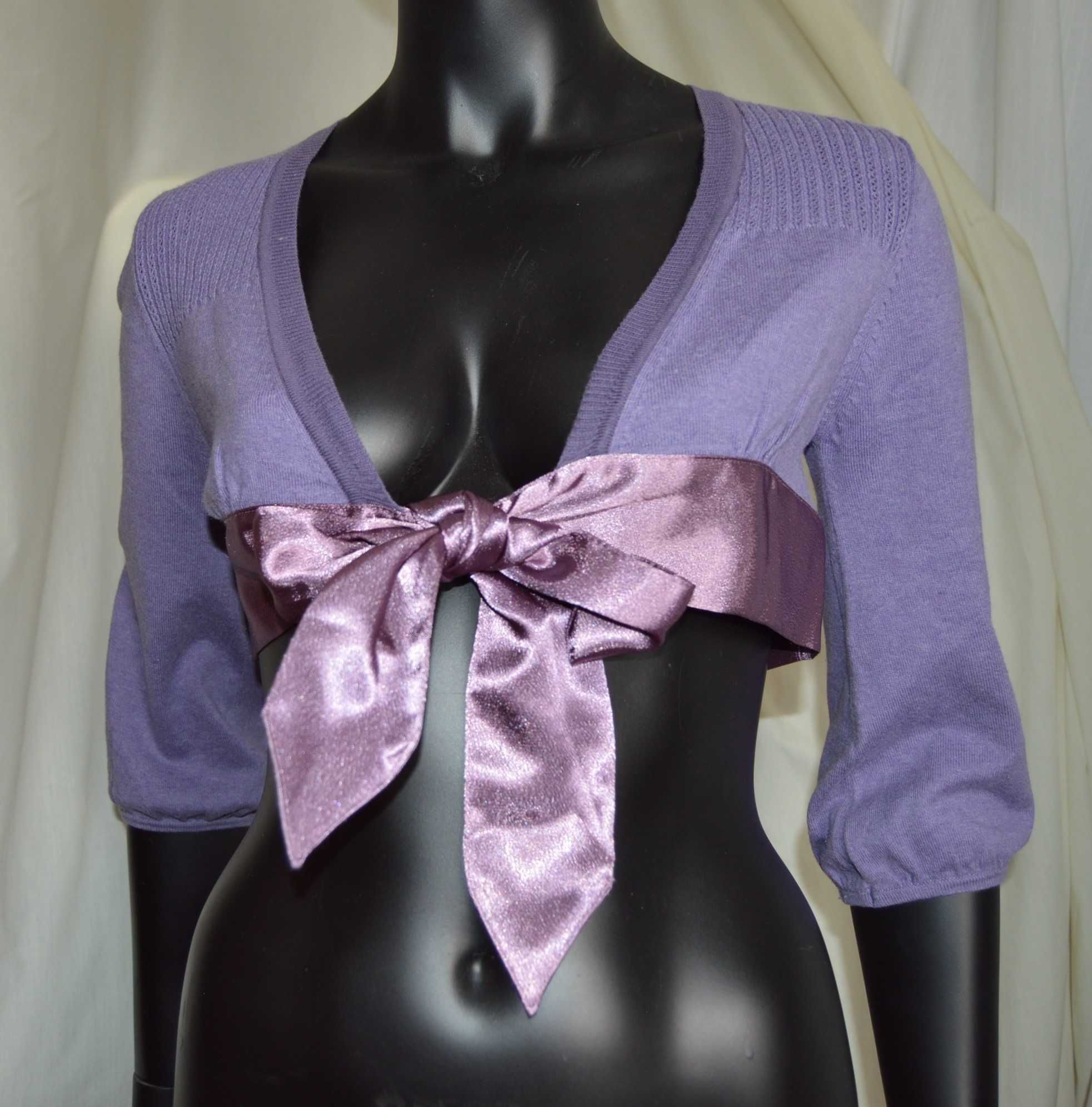 liliowy crop top wiązany xs lawendowy fioletowy lila satyna kokarda