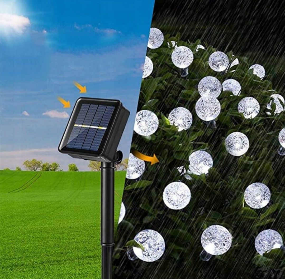 Girlanda lampki solarne 50 LED 9,5M kule zimna zawieszki ogrodowe