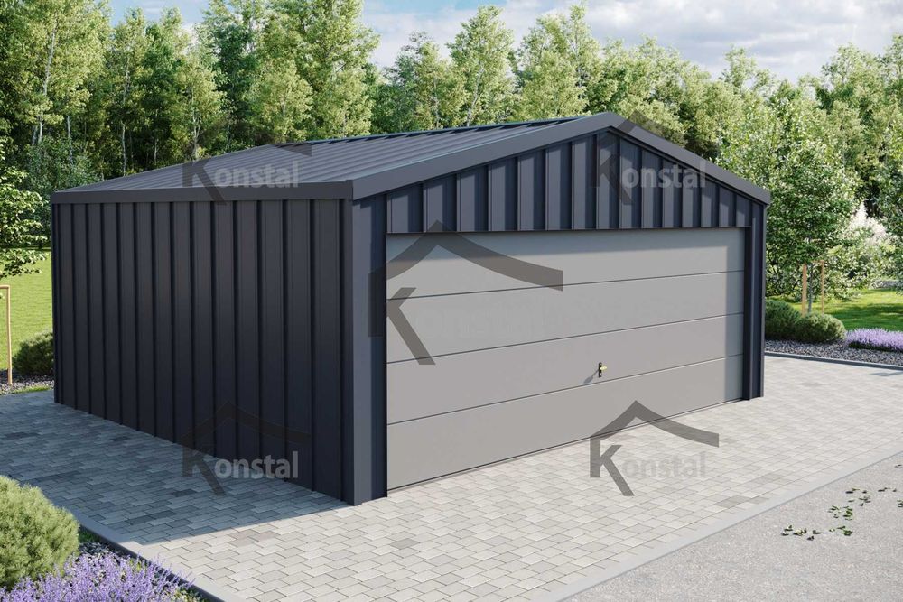 Nowoczesny Garaż blaszany 6x5 TOPLINE pomieszczenie brama SEGMENTOWA