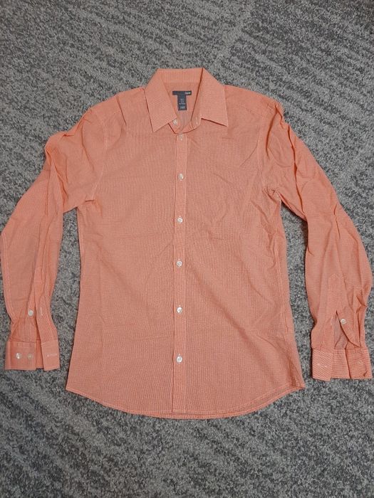 H&M koszula męska długi rękaw rozmiar S pomarańczowa w krateczkę ideał