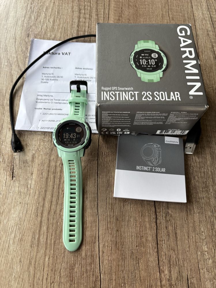 Garmin Instinct 2S Solar miętowy zielony. Super stan. Cały zestaw.