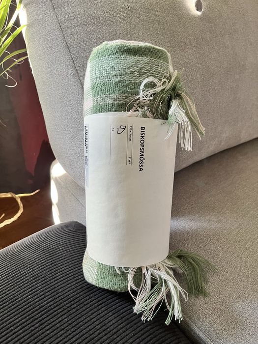 Koc pled ikea krata zielony 130x170 nowy