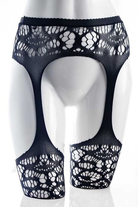 Rajstopy ażurowe czarne z otwartym krokiem rozmiar 3.