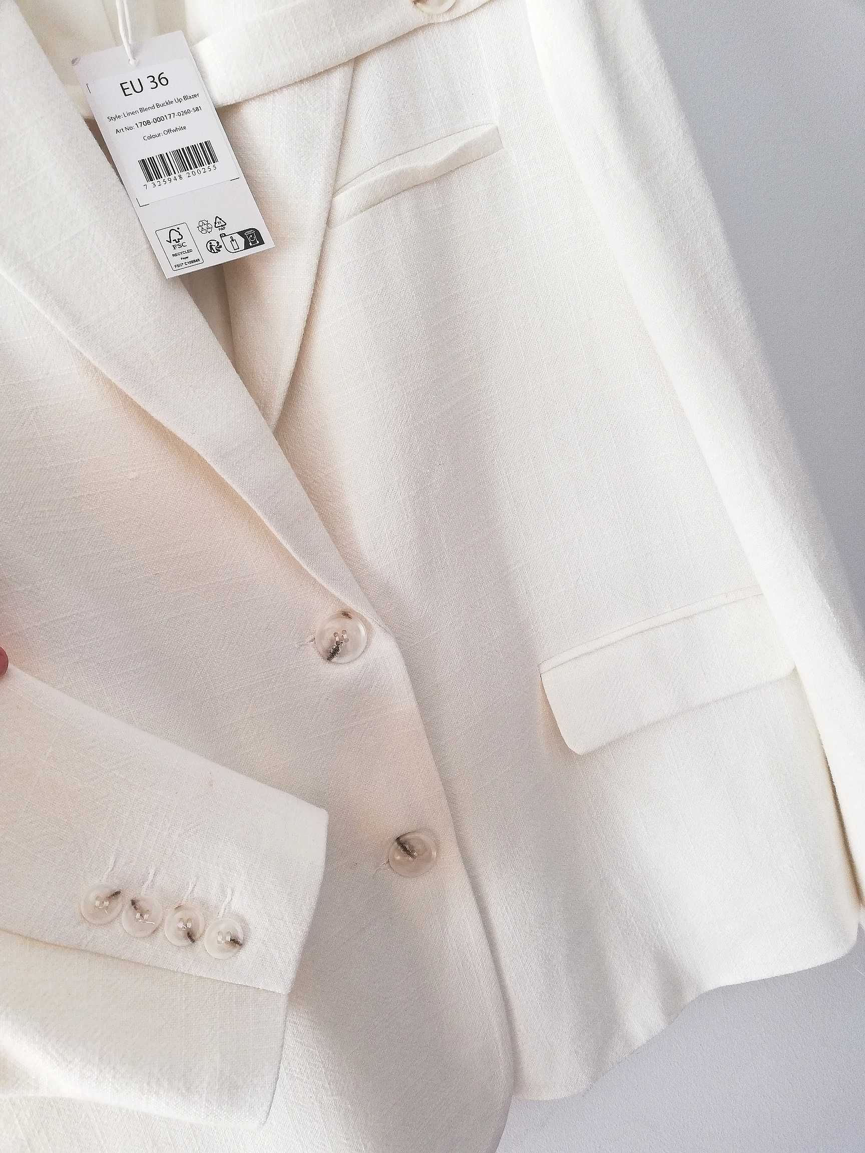 NA-KD Blezer Marynarka Josefine HJ oversize lniana wiskoza biała