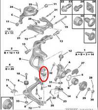 Сайлентблоk нижний перeднего вертикального рычaга Peugeot 407, C5X7.