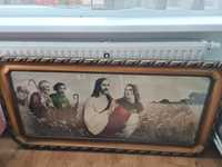 stary oleodruk obraz swiety z Jezusem stara rama antyk 140x70
