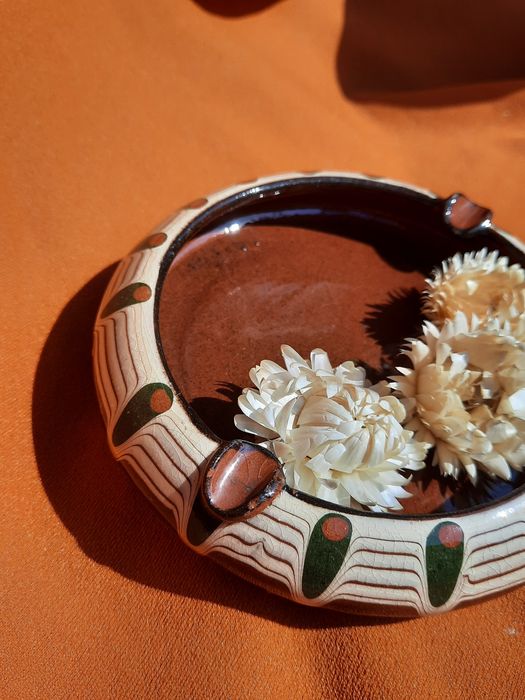 Popielniczka glina etno Boho Bułgaria 
wzory vintage duża retro Bałkan