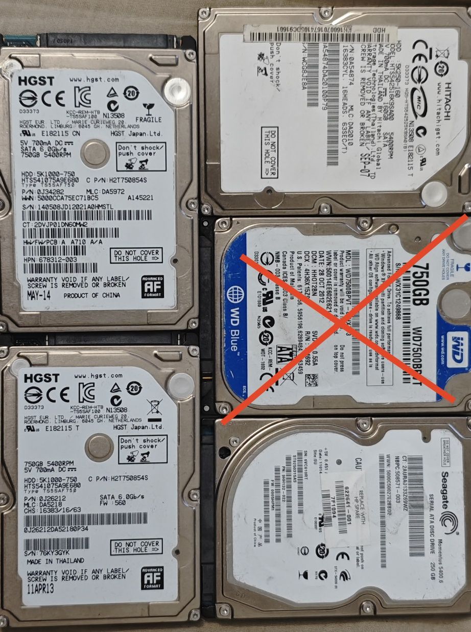 Жосткий диск hdd 250,160,750,500,1000gb2.5