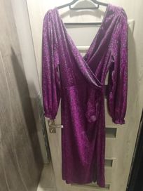 Długa fioletowa sukienka brokatowa XL