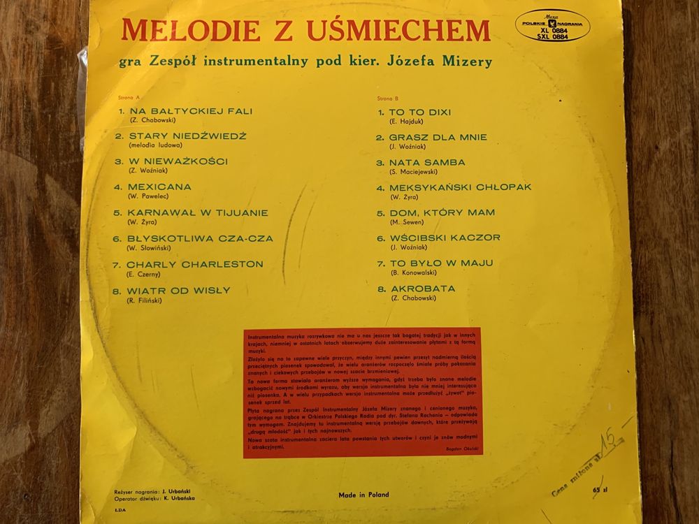 płyta winylowa, JÓZEF MIZERA - Melodie z Uśmiechem 1977r.,Muza