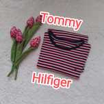 Tommy Hilfiger bluza chłopięca paski granat czerwony biały bawełna M