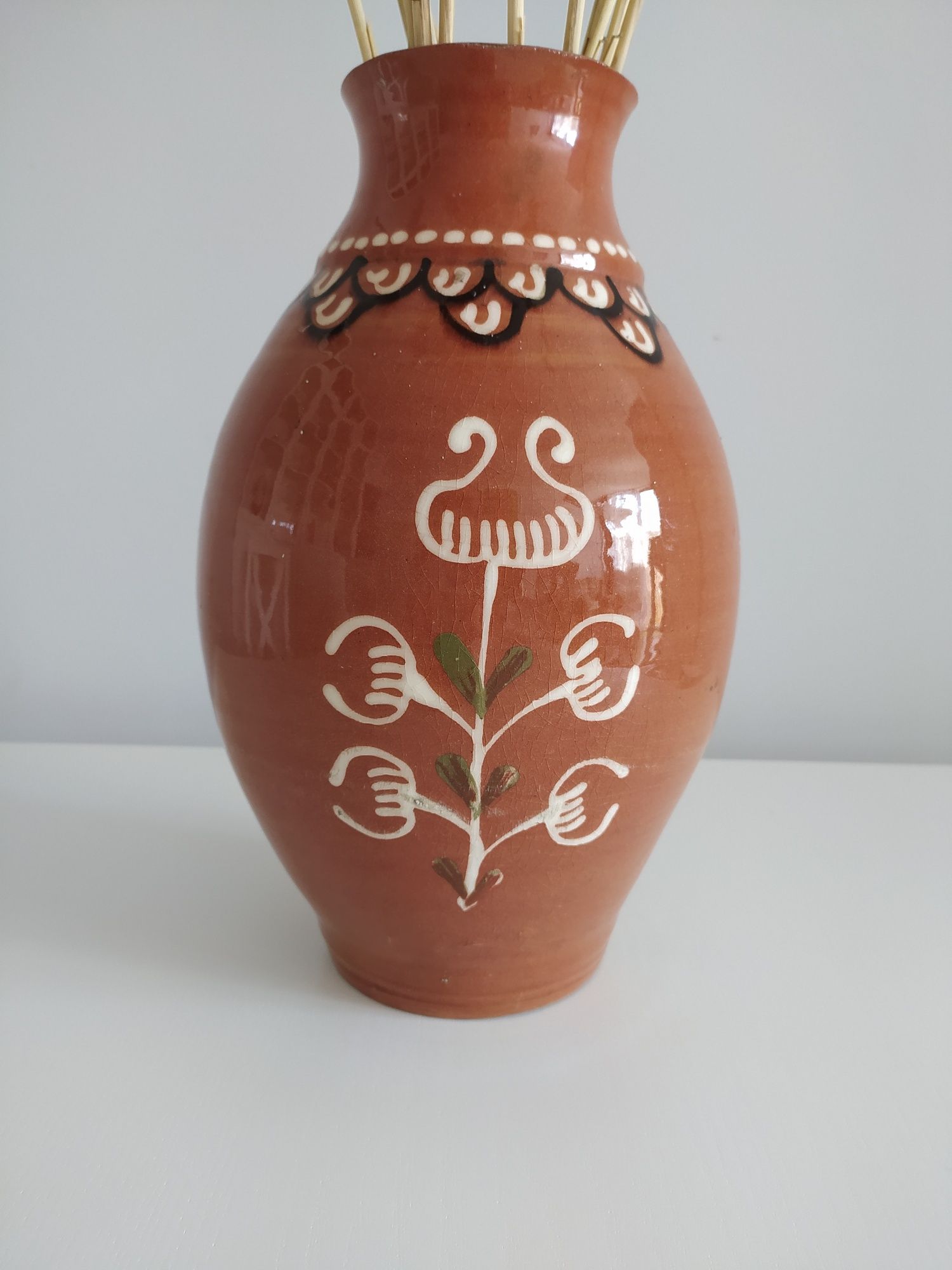 Wazon ceramika Cepelia Kartuzy, 27 cm ręcznie malowany PRL