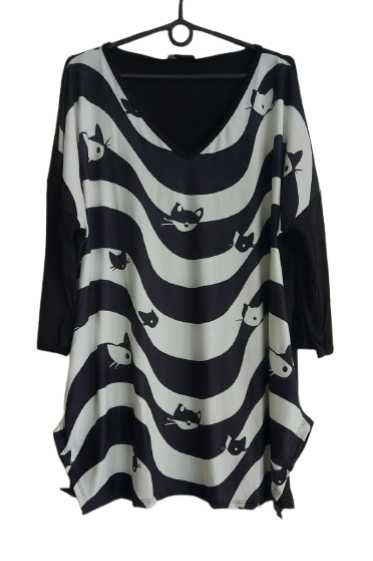 BLUZKA PLUS SIZE TUNIKA 50/52/54/56 rękaw 3/4 dekolt asymetryczna koty