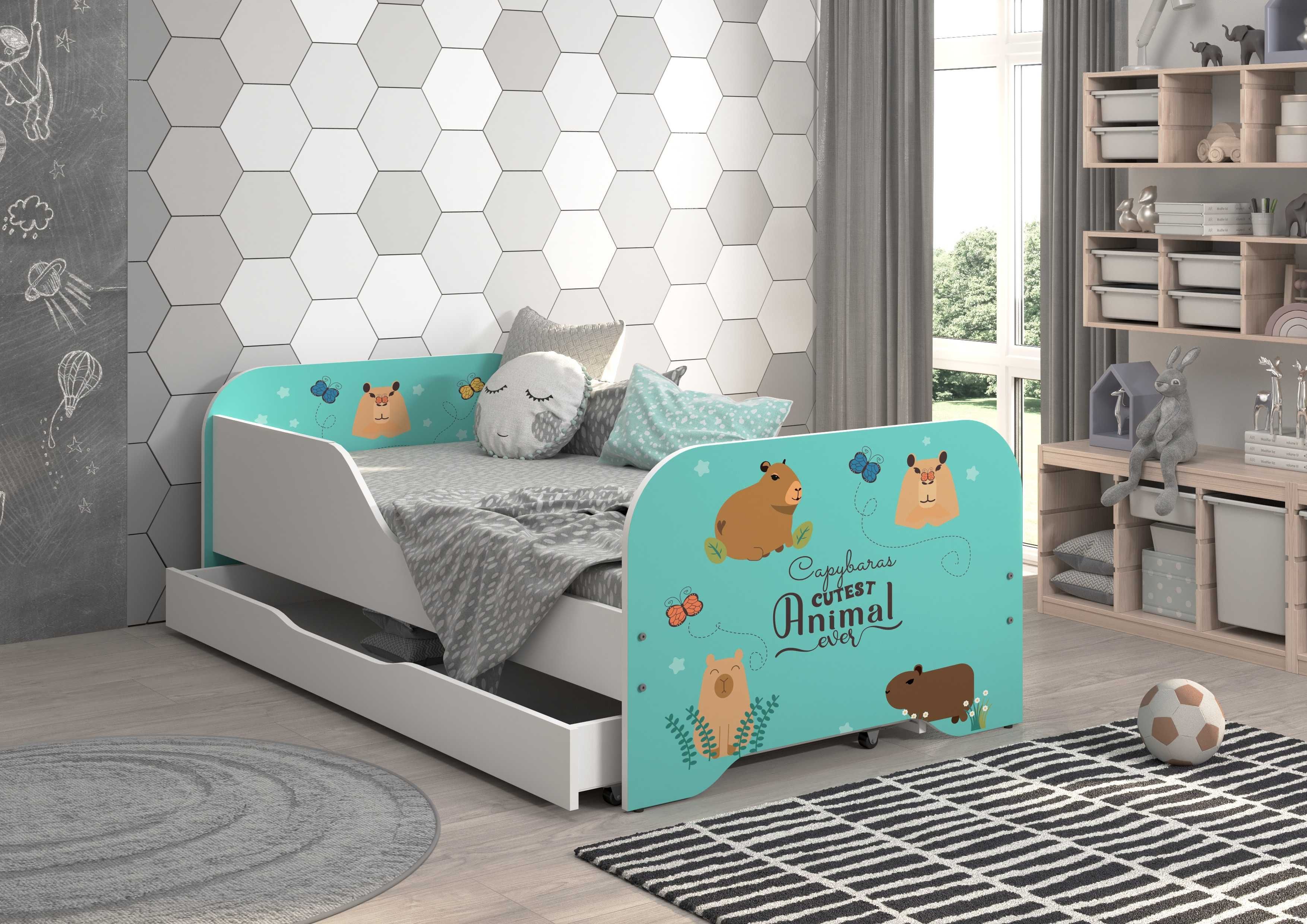 Łóżko MIKI kapibara dla dziecka 140x70 + materac + szuflada, wzory