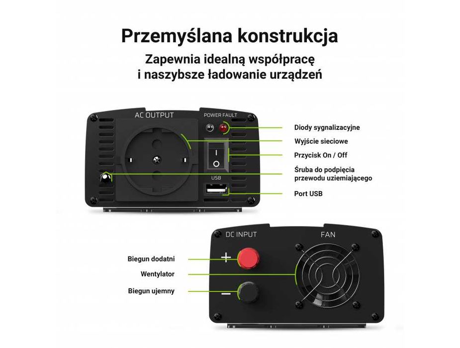Przetwornica samochodowa Green Cell inwerter napięcia 12V 500W
