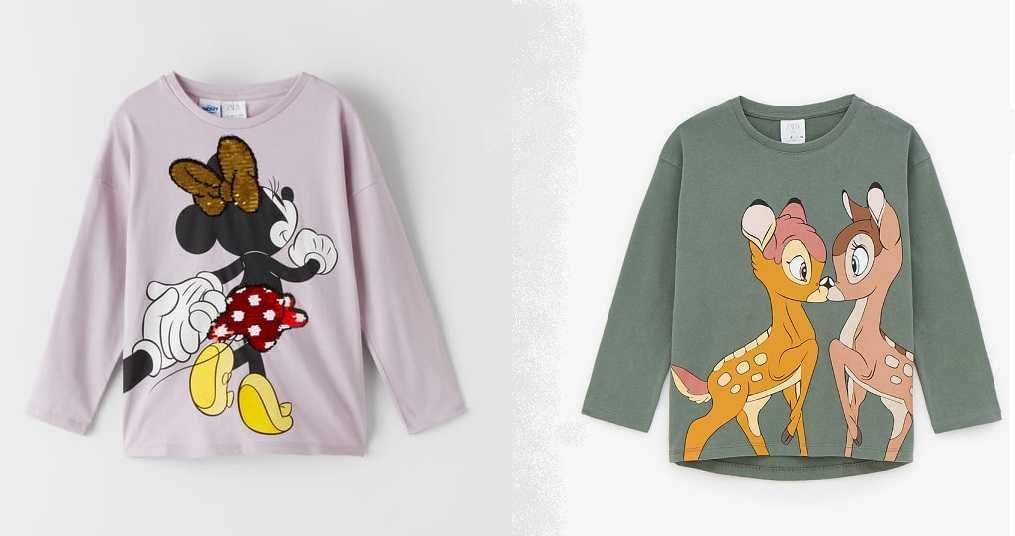 2 bluzeczki Disney ZARA Minnie Bambi 134 9 lat stan idealny