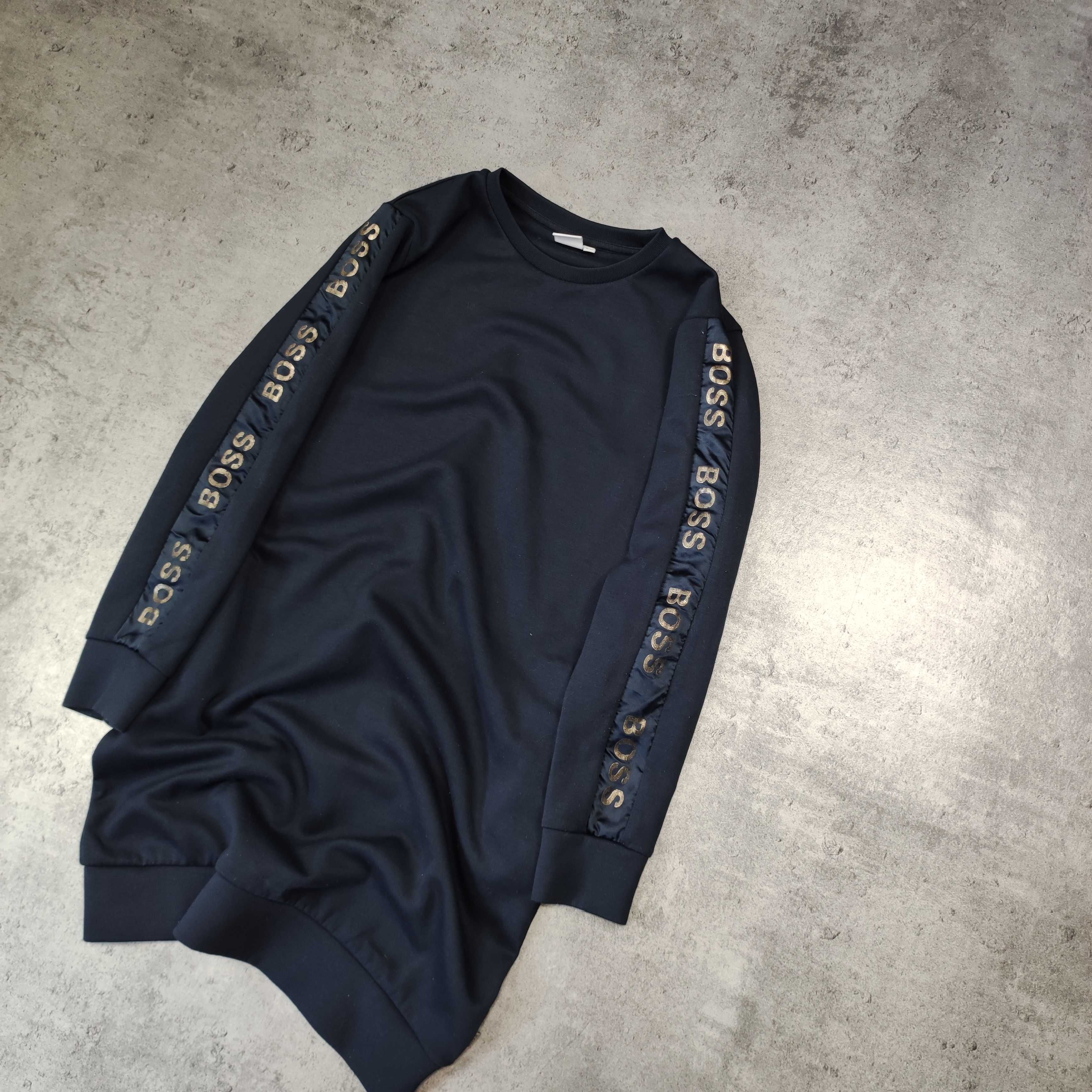 DAMSKA PREMIUM Bluza Sukienka Dłuższa Lampas Logo Granatowa Hugo Boss