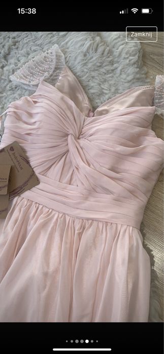 Sukienka nowa wesele długa M 38 pudrowy róż tiul metka tren