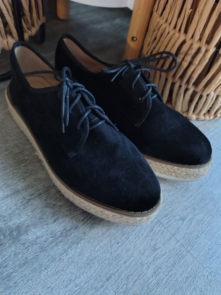 Mokasyny , espadryle czarne #na modnej platformie