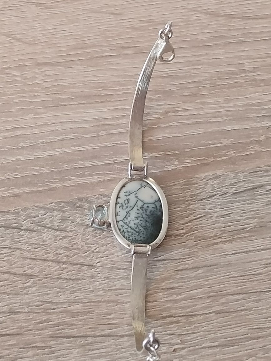 Bransoletka srebro ,agat dendrytowy i blue topaz