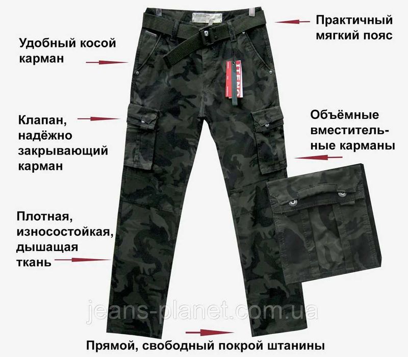 Нові Джинси чоловічі ITENO - TOPHERO камуфляж з накладними кишенями