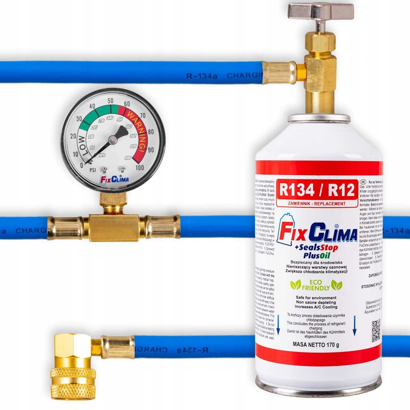 Zestaw do napełniania klimatyzacji aut GAZ R134A + uszczelniacz 3w1