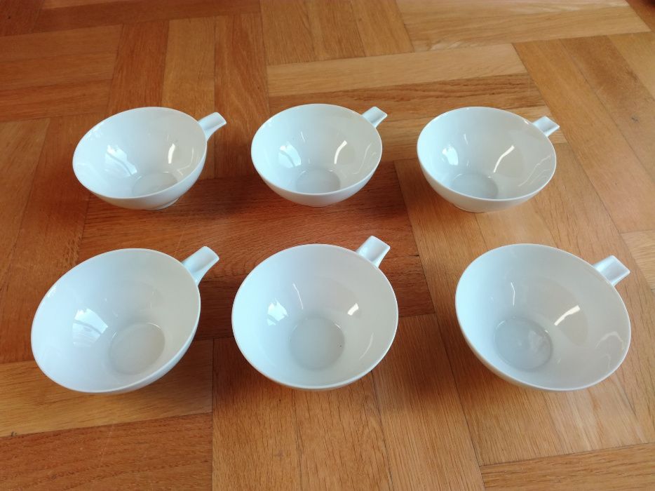 Bulionówki, salaterki 6 szt., biała porcelana - art deco