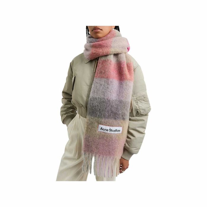 Шарф Acne Studios Checked Wool Fringe Scarf Fuchsia/Lilac/Pink