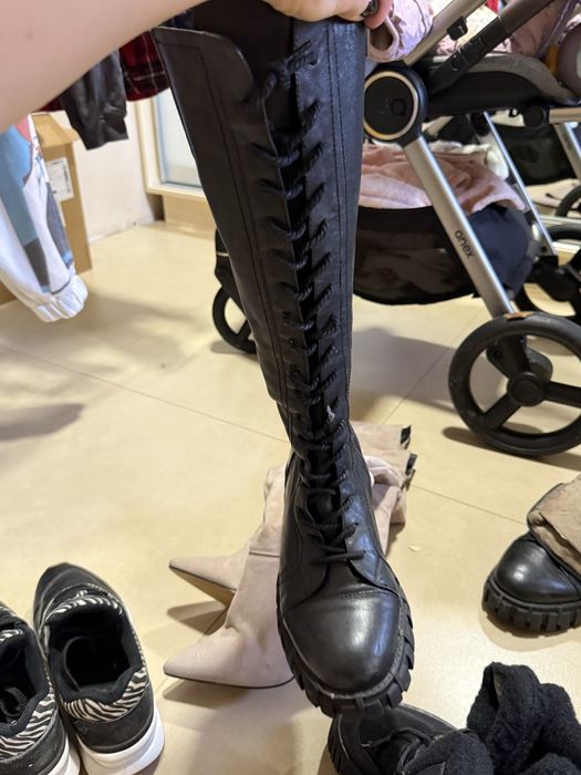 Шкіряні чоботи на шнуровці зимові