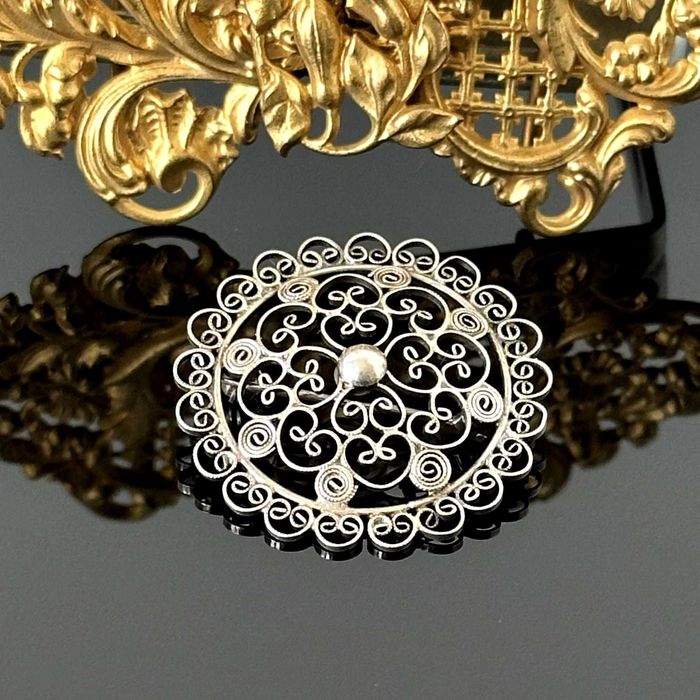 Srebrna secesyjna broszka, oryginał z ok. 1915 roku, srebro próby 835
