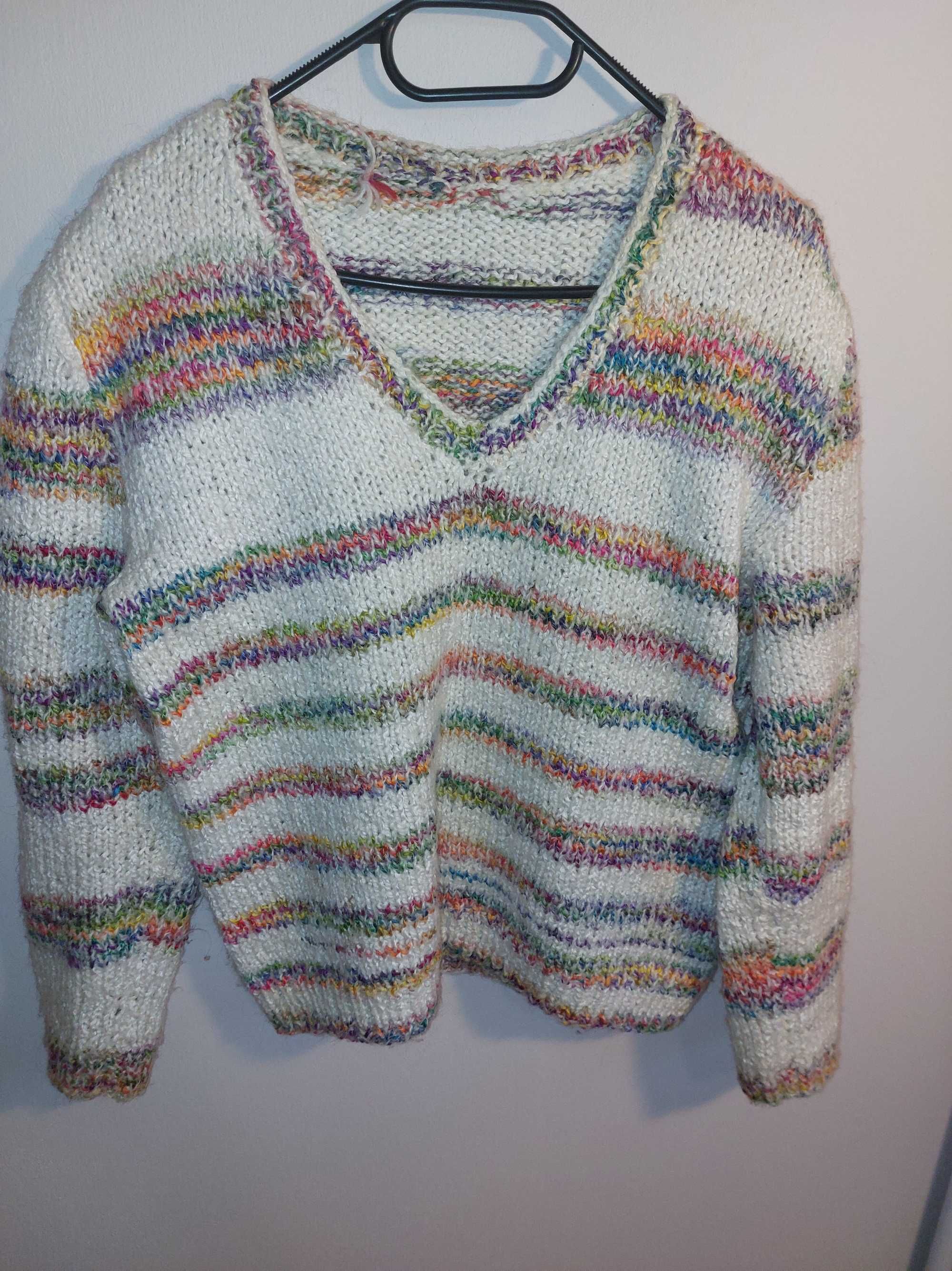 Kolorowy sweter w pasy, handmade