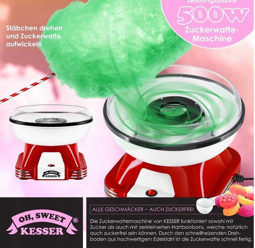 Urządzenie do waty cukrowej KESSER K-ZW-2763 czerwony 500 W