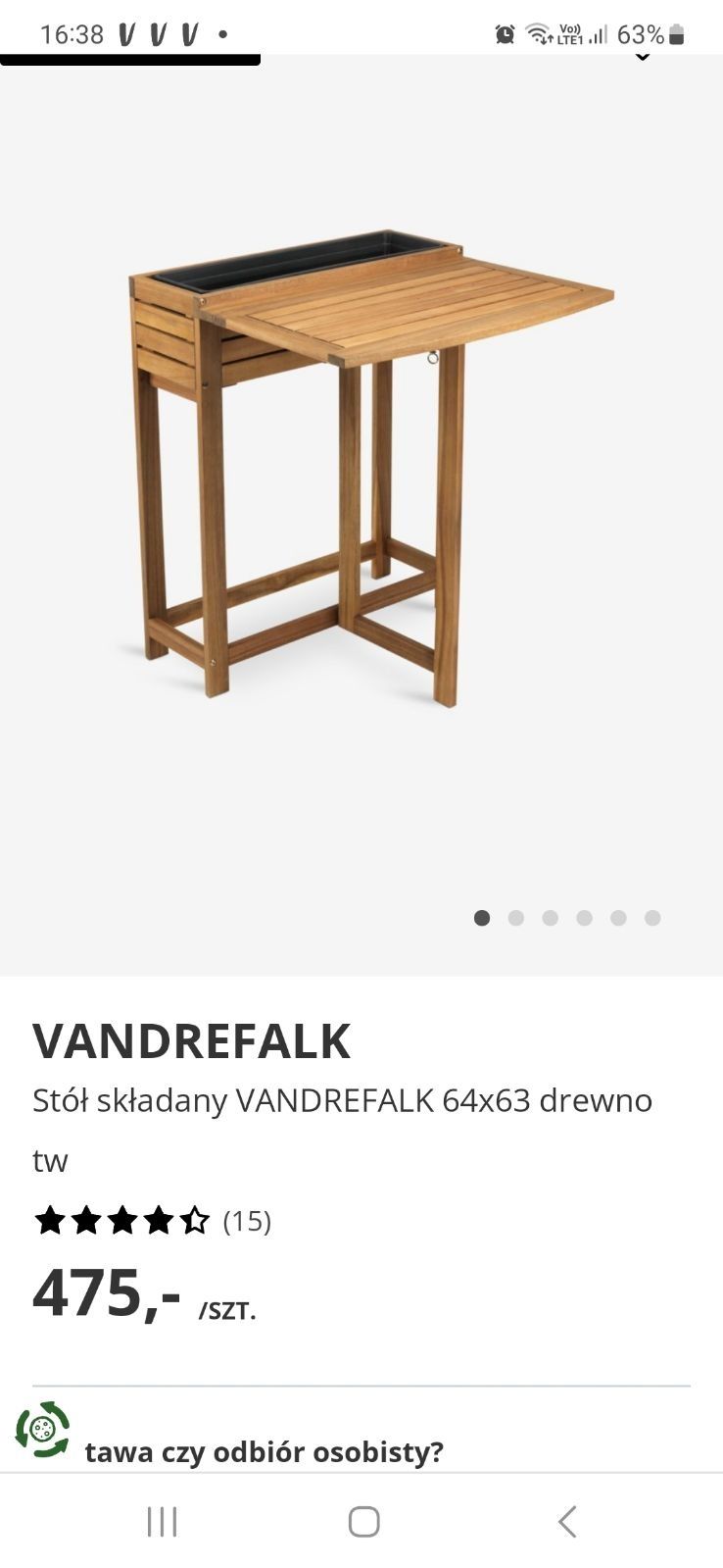 Stolik rozkładany, drewniany Jysk