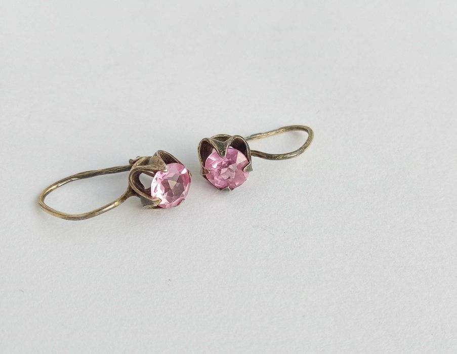 Сережки серьги Срібло 875 зірочка З розовими камнями. СССР