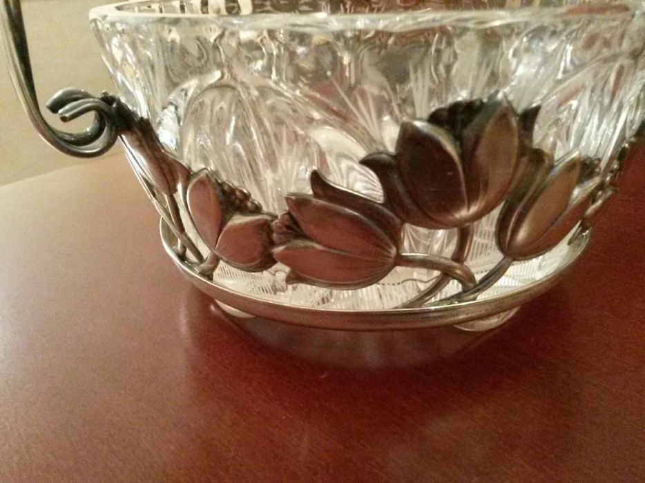 cukiernica posrebrzana tulipany stara oryginalny kryształowy środek