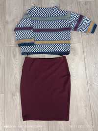 Жіноча кофта-пуловер+спідниця темно вишневого кольору