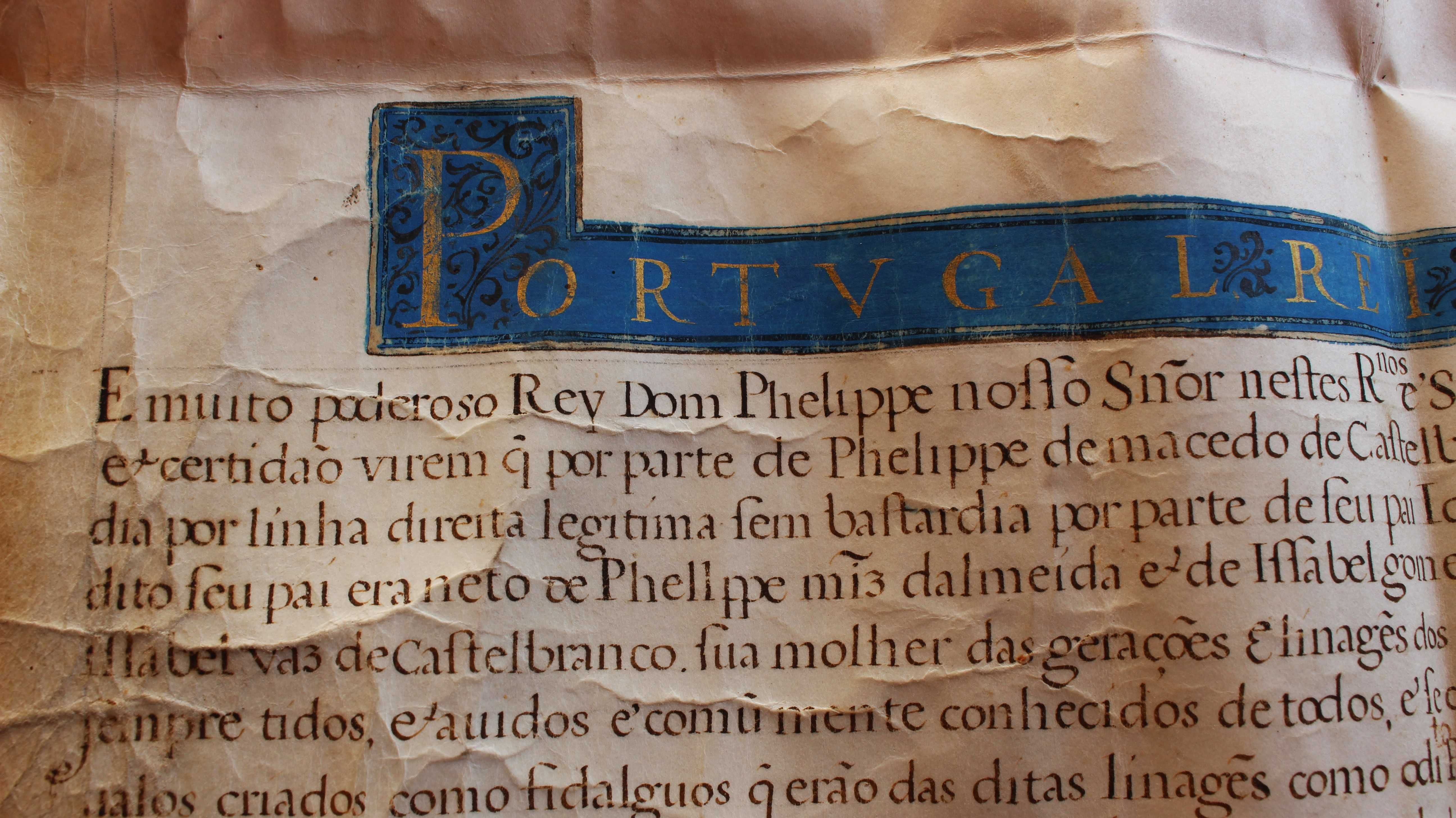 D. FILIPE II REI DE PORTUGAL 1603 CARTA DE BRASÃO DE ARMAS RARO