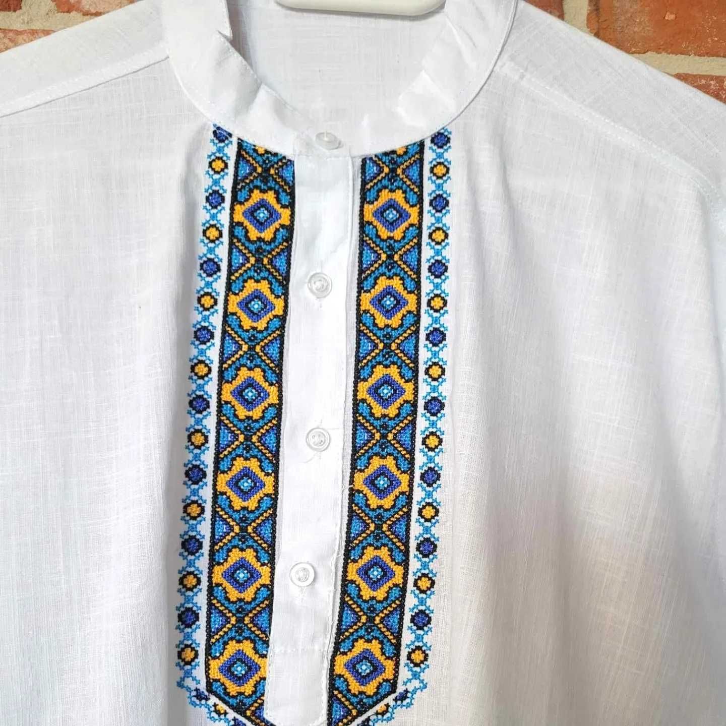 Koszula haftowana męska lniana biała wyszywana