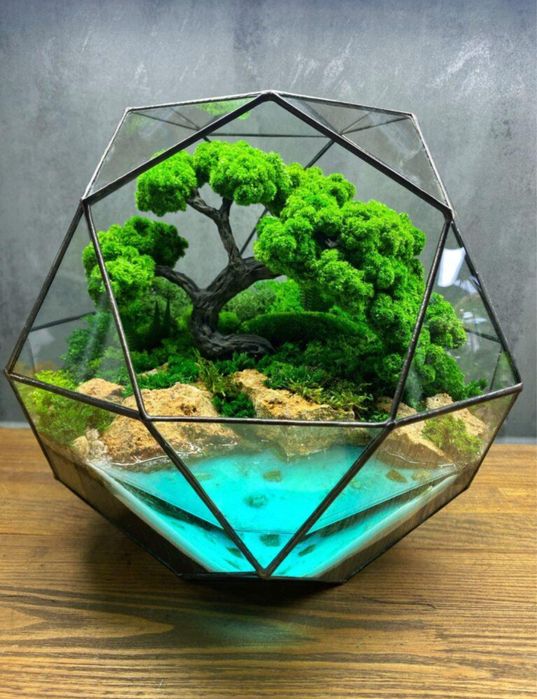 Моссаріум з мохом і водоймою в глобусі «Всесвіт» — 30х30 см