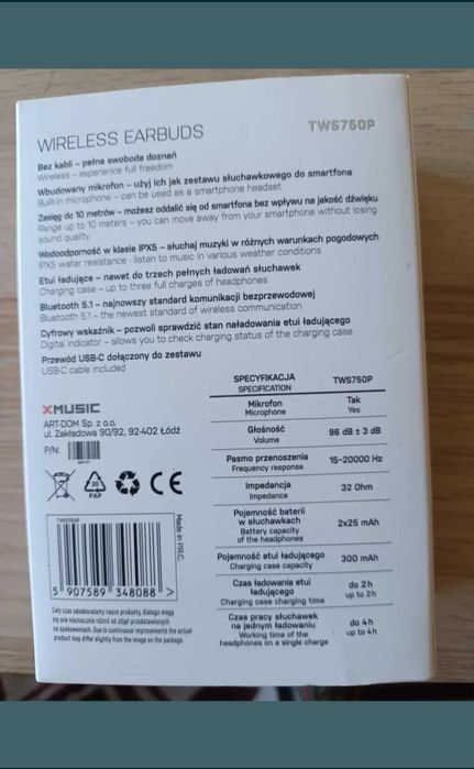 Słuchawki bezprzewodowe Wireless Earbuds TWS750P